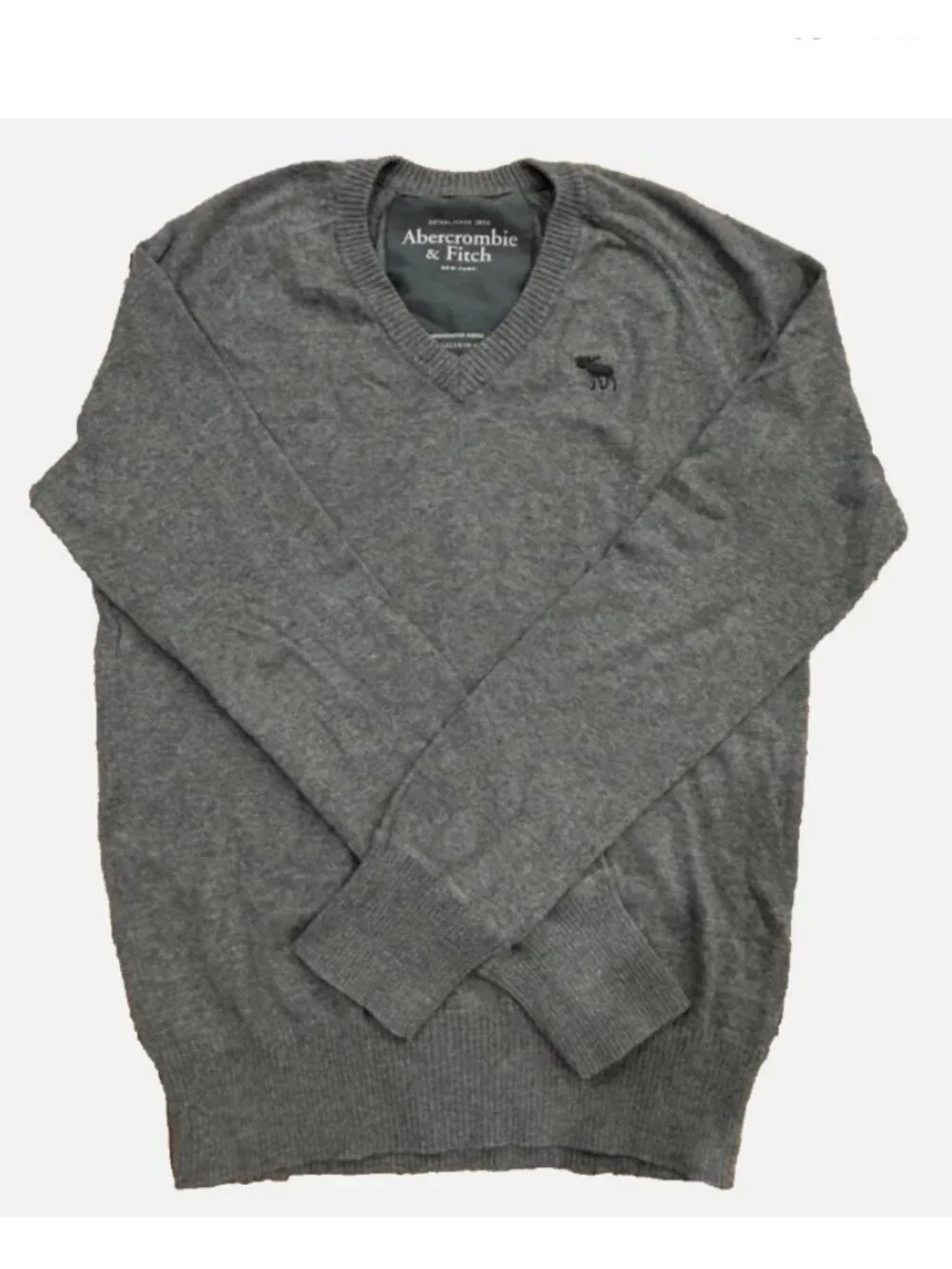 Abercrombie & Fitch V-Neck Sweater Mens Small Grey Wool Blend Pullover